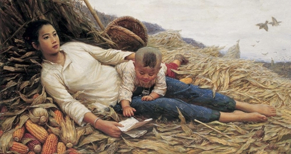 农村题材油画人物