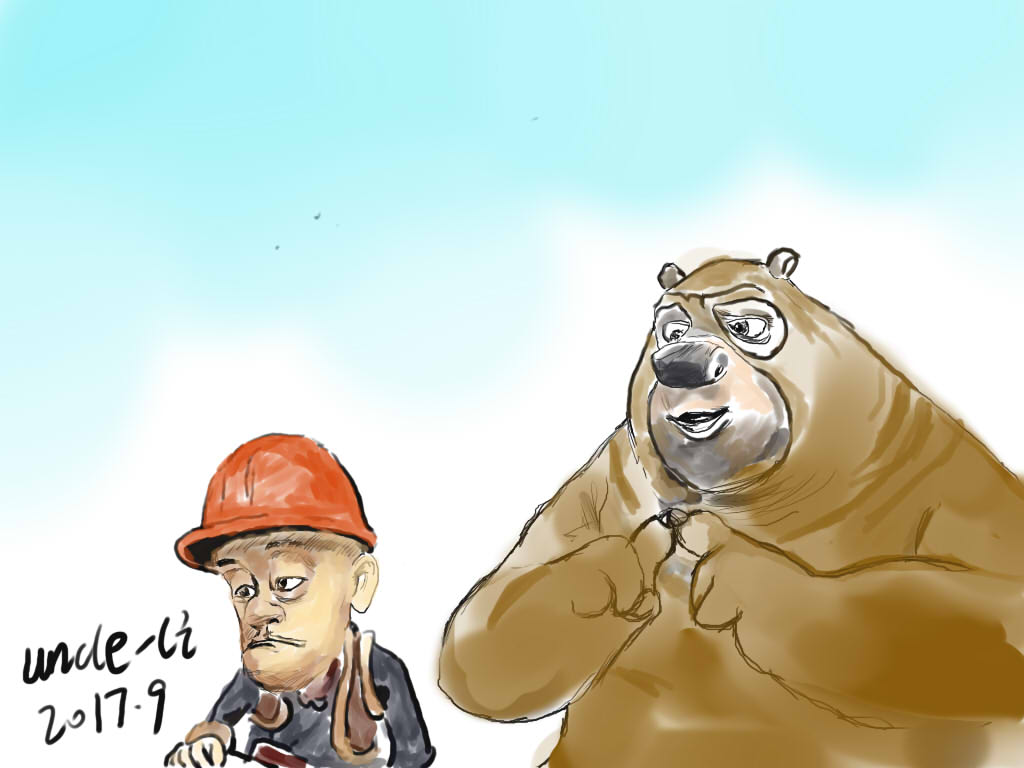 黎叔手绘色彩插画第一图：光头强和熊二